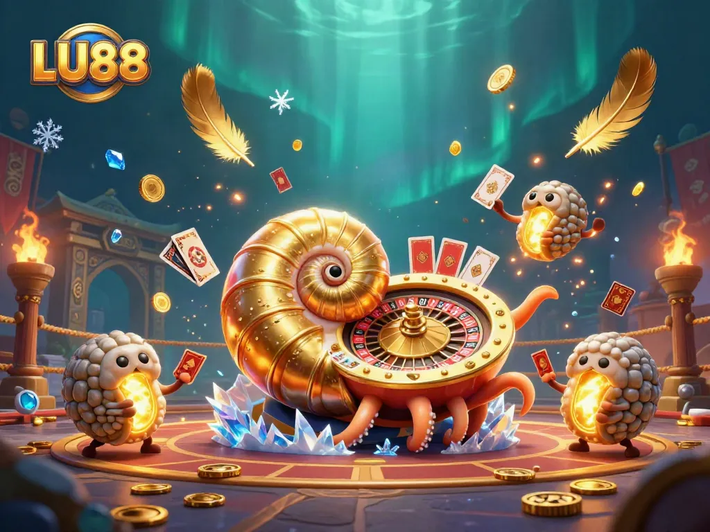 Engage with LU88's vibrant underwater casino scene showcasing dynamic gaming elements and golden treasures.