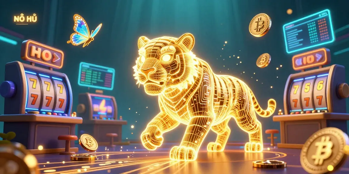 NỔ HŨ slots experience with neon visuals and slot reels inviting players to spin and win.