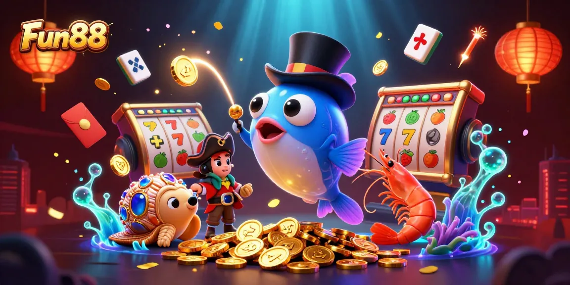 Win with Fun88 in a vibrant 3D cartoon casino scene featuring engaging characters and dynamic elements