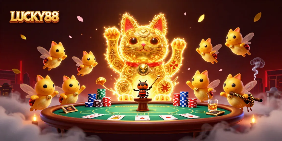 Engage with LUCKY88's thrilling world through this vibrant 3D casino illustration infused with excitement.