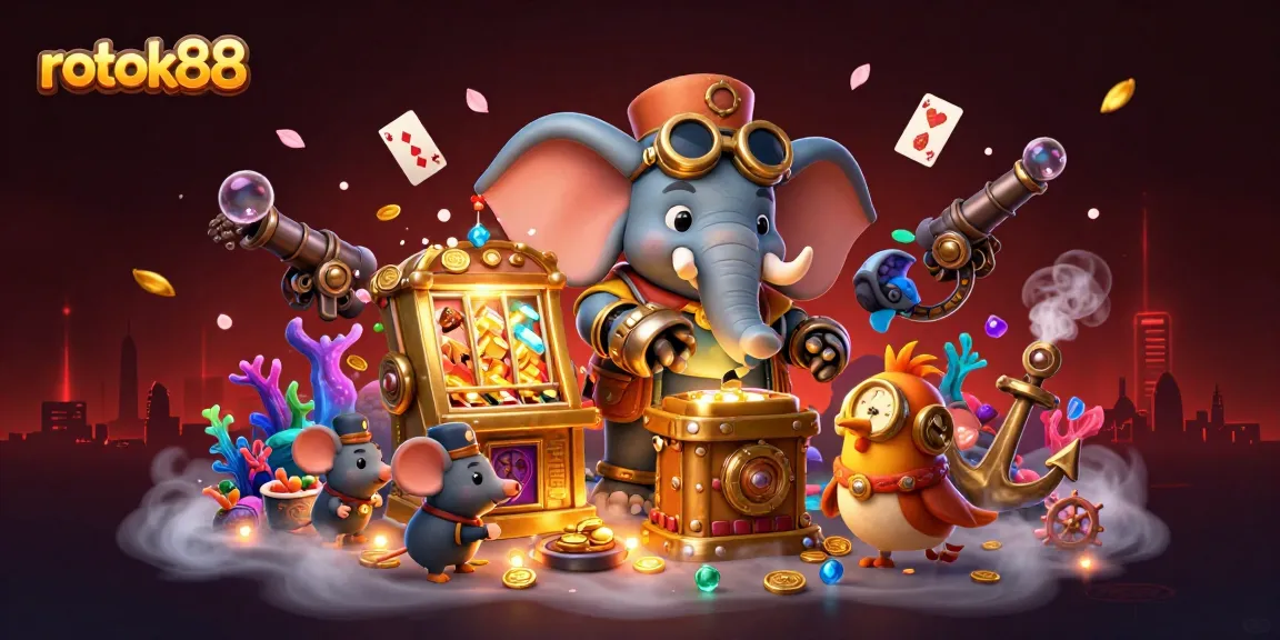 Experience the excitement of rokok88 with vibrant slot machines and colorful characters in a fantasy casino.
