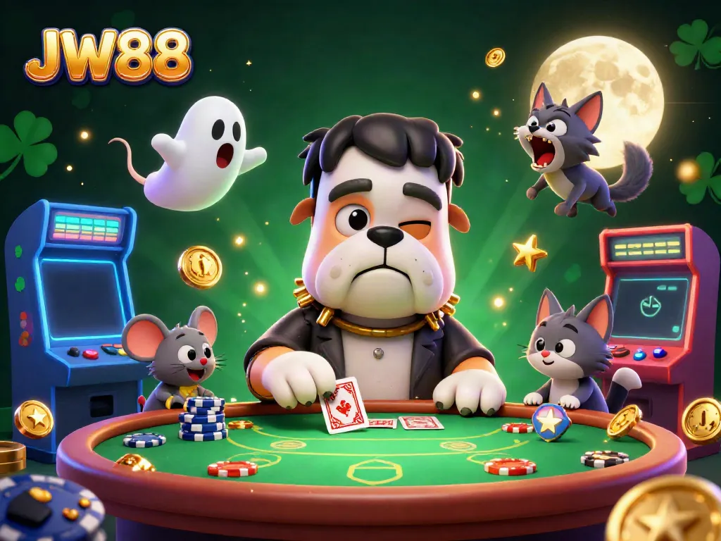 Engage with the dynamic casino scene at JW88 featuring whimsical characters and vibrant gaming elements.