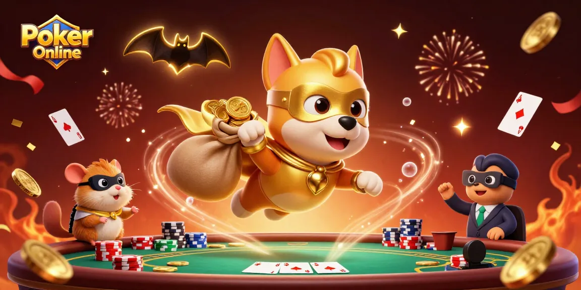Experience Poker Online excitement with a dynamic illustration featuring vibrant characters and casino elements.
