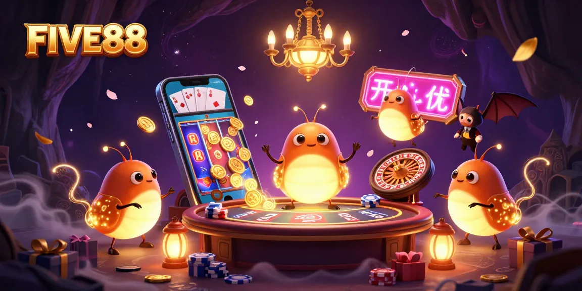 Experience exhilarating gaming at FIVE88 with vibrant glowworms lighting up a magical casino scene.