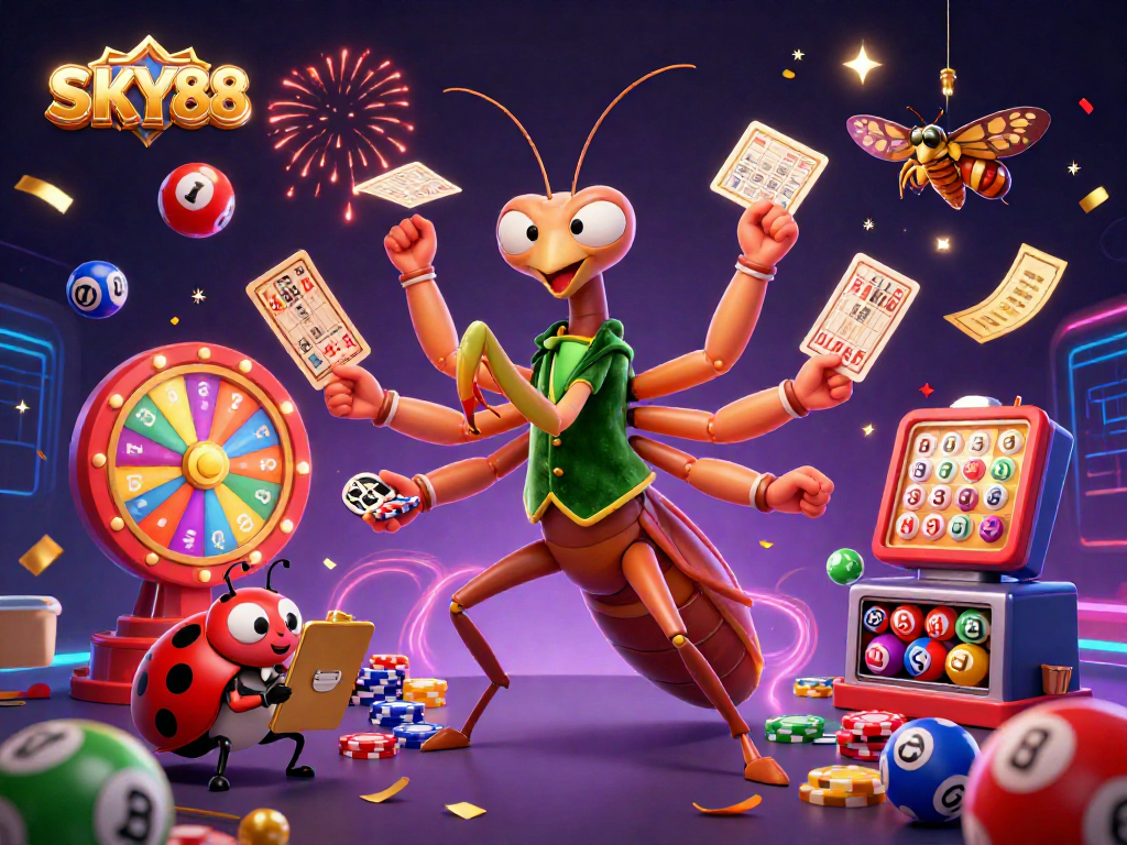 SKY88 offers an exhilarating casino experience with dynamic scenes of gameplay featuring colorful elements.