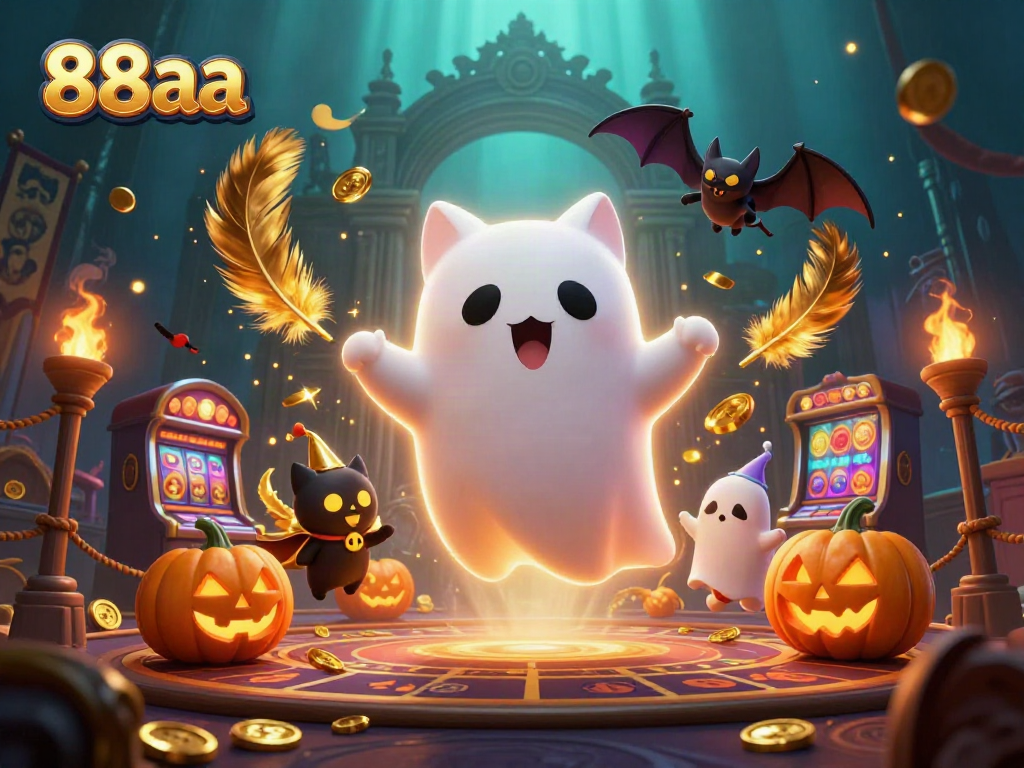 Experience excitement at 88aa with a ghost cat in a vibrant haunted casino