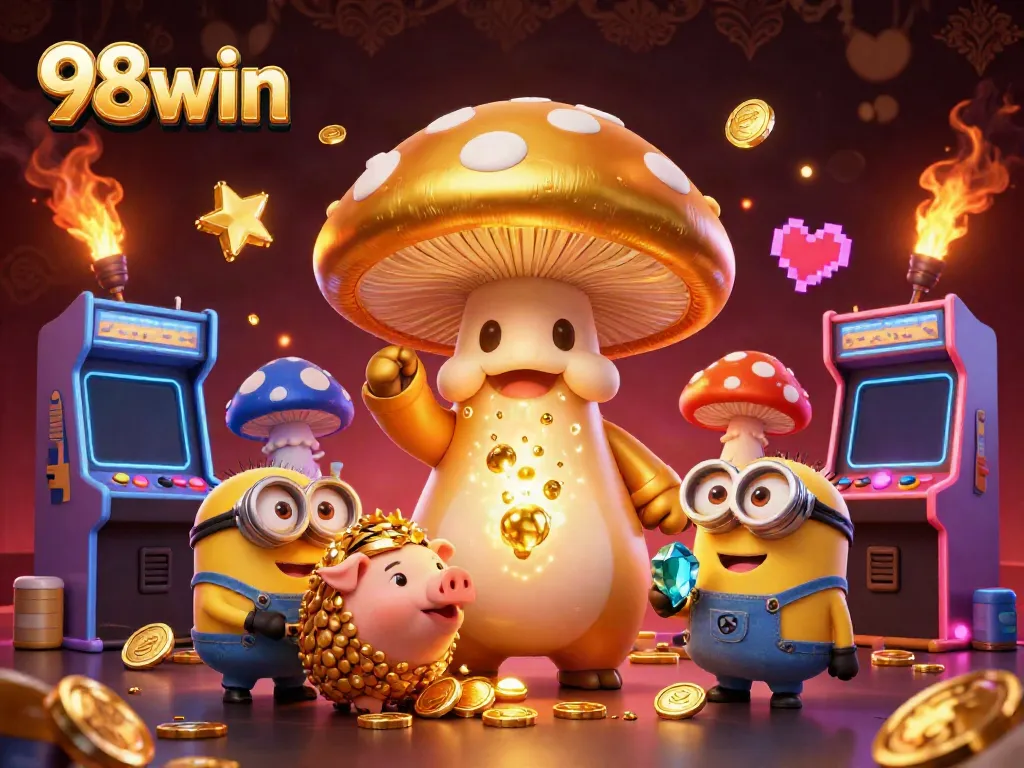 Experience the thrilling world of gaming and winning opportunities at 98win with a vibrant, detailed illustration.