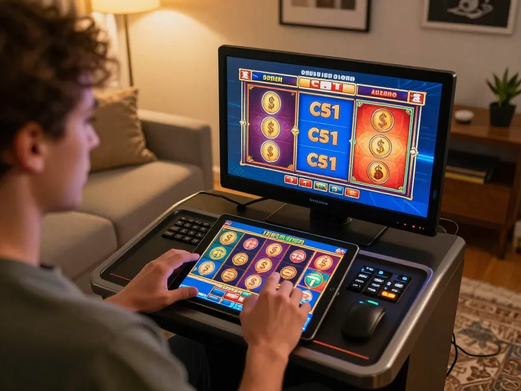 Experience lc88 best online casino gaming with engaging tablet gameplay in a cozy home.
