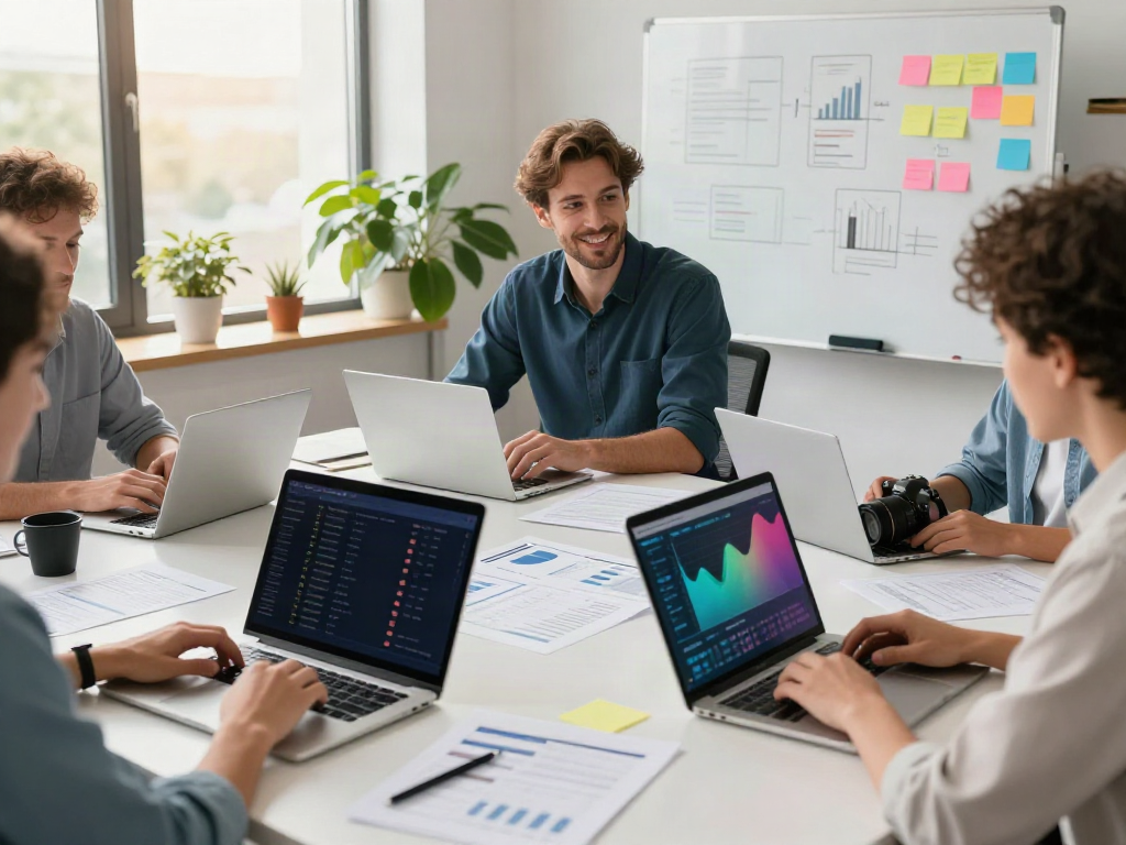 SEO specialist analyzing instant indexing data in a modern marketing office