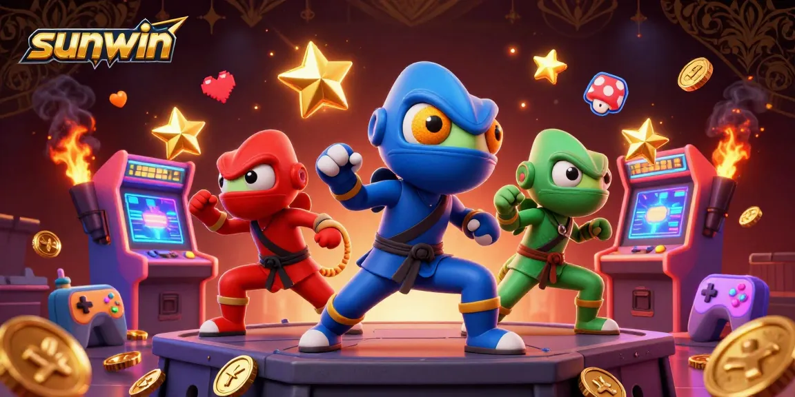 Immerse in sunwin's vibrant casino experience featuring ninja chameleons battling with gold and game elements.