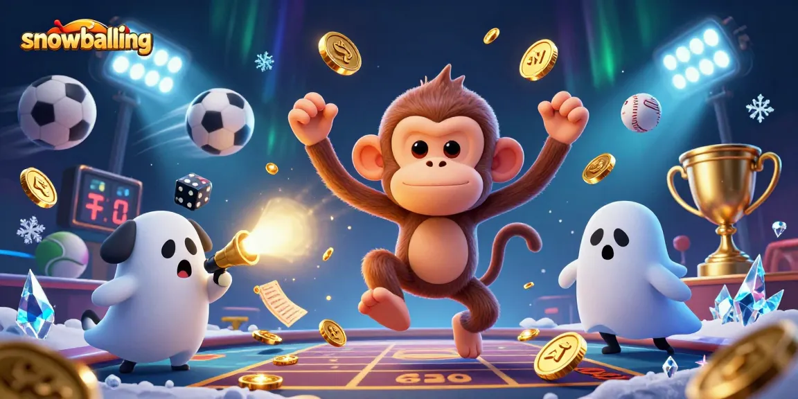 Engage with thrilling snowballing gaming scenes featuring a mischievous monkey and a ghost-hunter puppy in a casino.