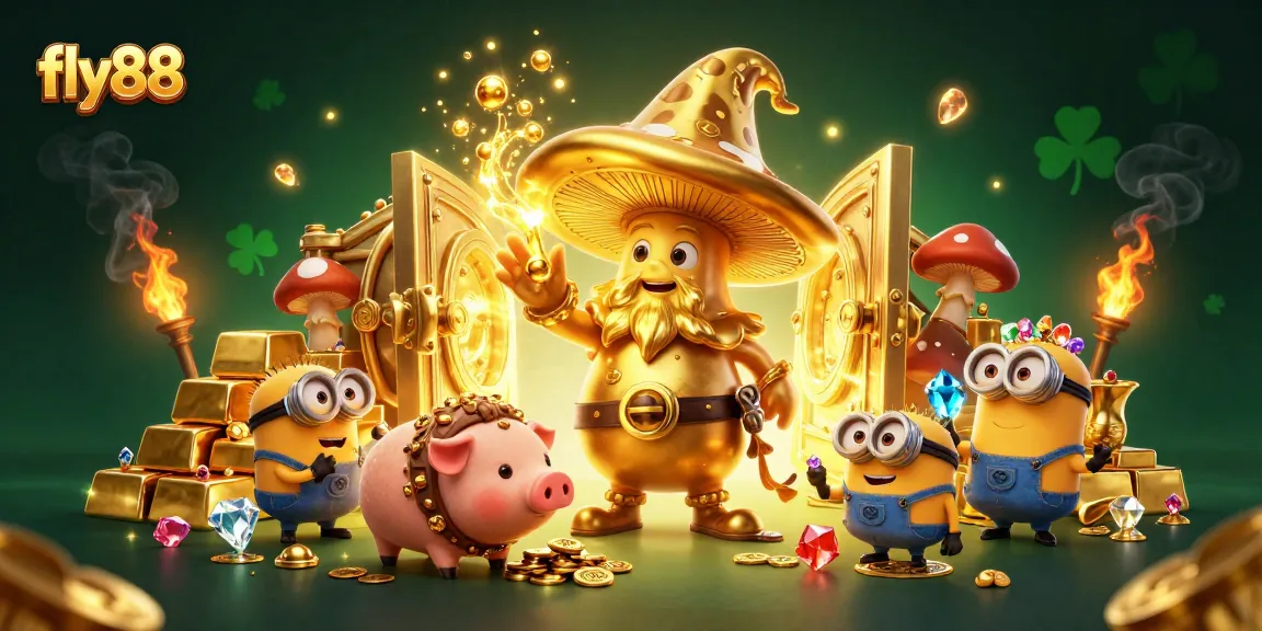 Experience thrilling treasure hunting at fly88 with golden magic characters and sparkling gems