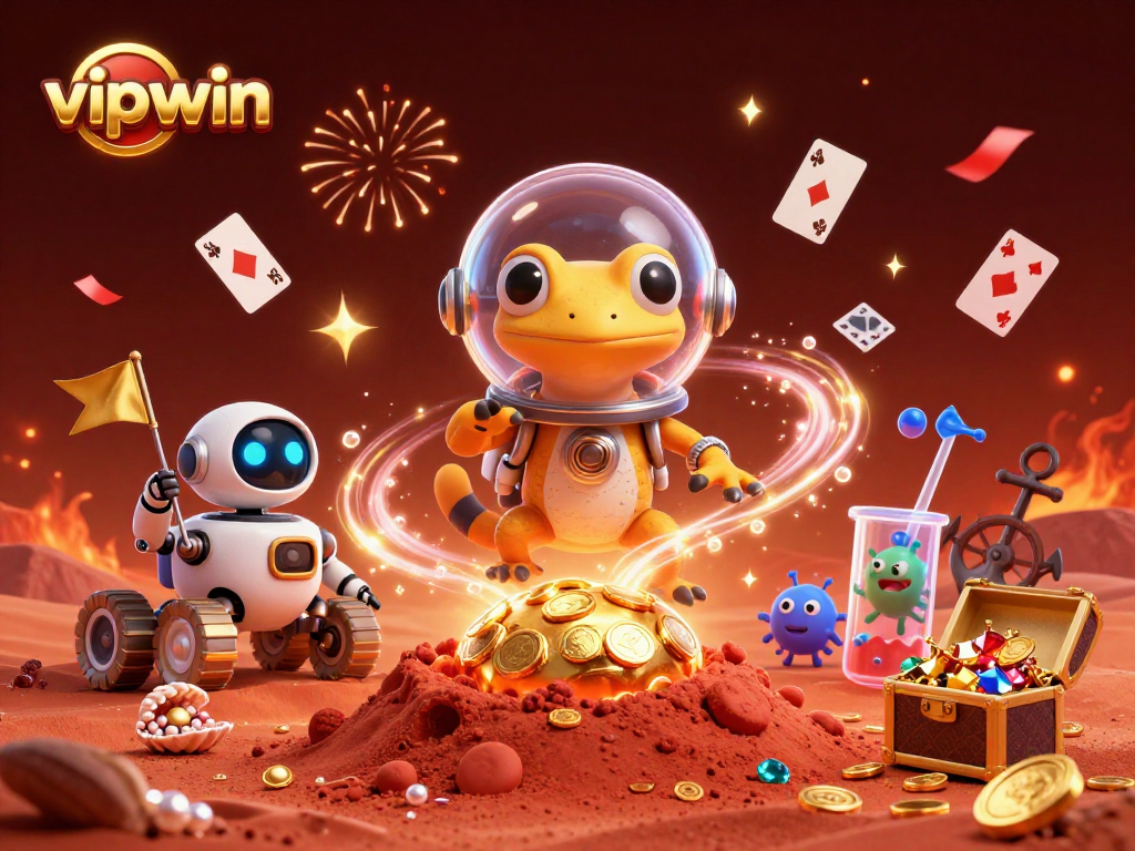 Win big at vipwin with a playful Martian gecko in a vibrant casino adventure filled with treasures!
