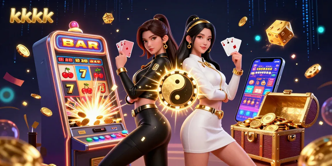 Players engage with kkkk casino's exciting slot games amid a vibrant 3D digital illustration.