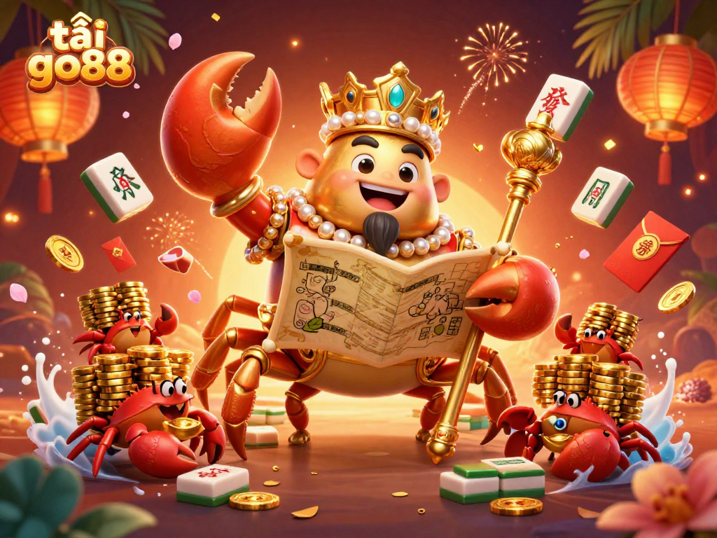 Experience thrilling gameplay with tải go88, featuring a golden crab emperor and charming casino elements.