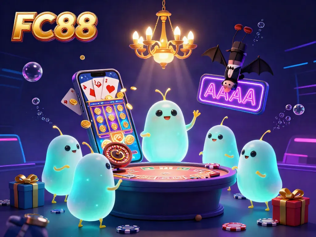 Experience FC88's unique casino vibe with glowworms and vibrant slot games lighting the scene.