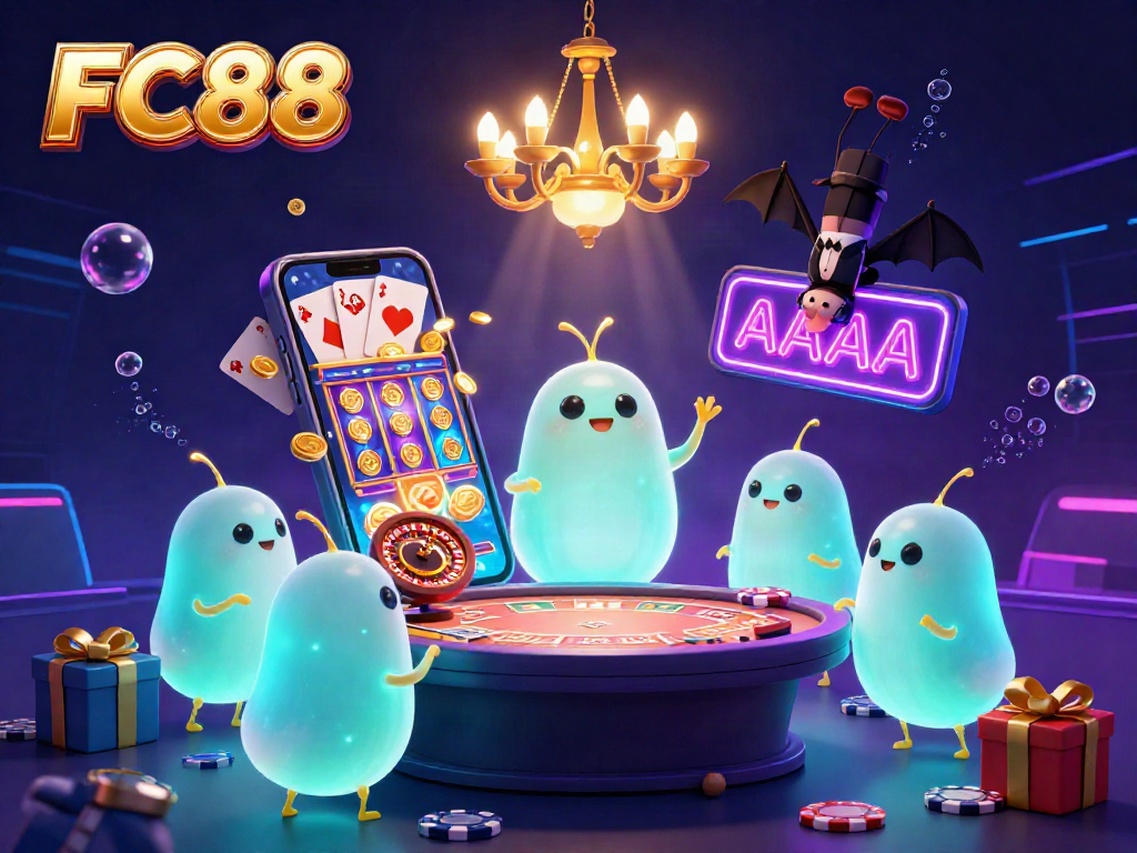 Experience FC88's unique casino vibe with glowworms and vibrant slot games lighting the scene.