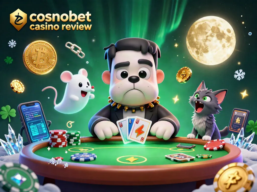 Experience the excitement of a Cosmobet casino review with a vibrant illustration showcasing monsters and crypto elements.