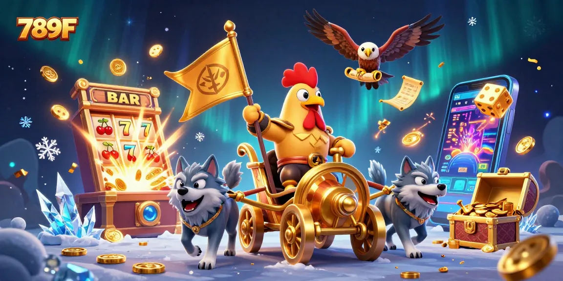 Engage in thrilling 789F casino adventures with a festive 3D illustration showcasing extravagant jackpots.